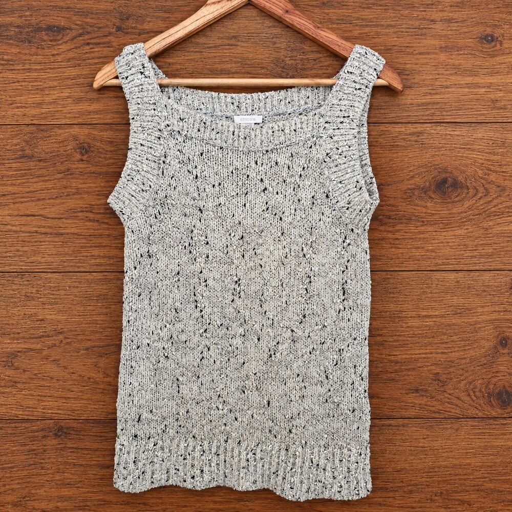 Chico's Sweater Tank Top Women's Size 0 Cream Black Metallic Knit Scoop Neck